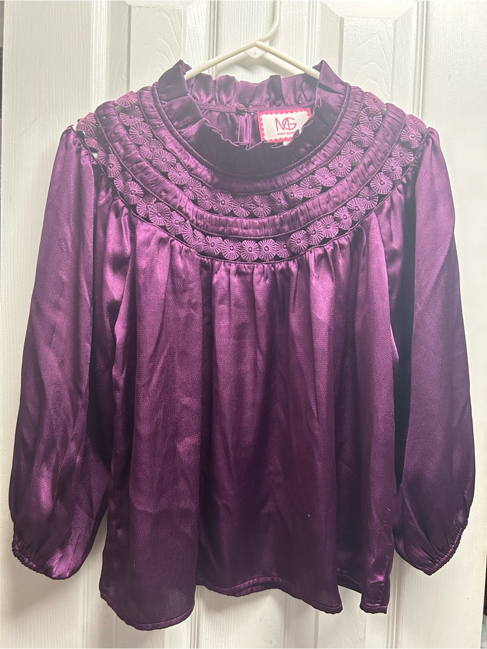 Purple Satin Embroidered Yoke Blouse